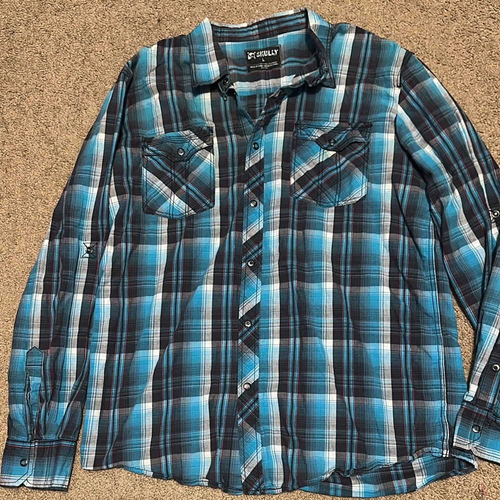 Skully Men's Blue Plaid Shirt